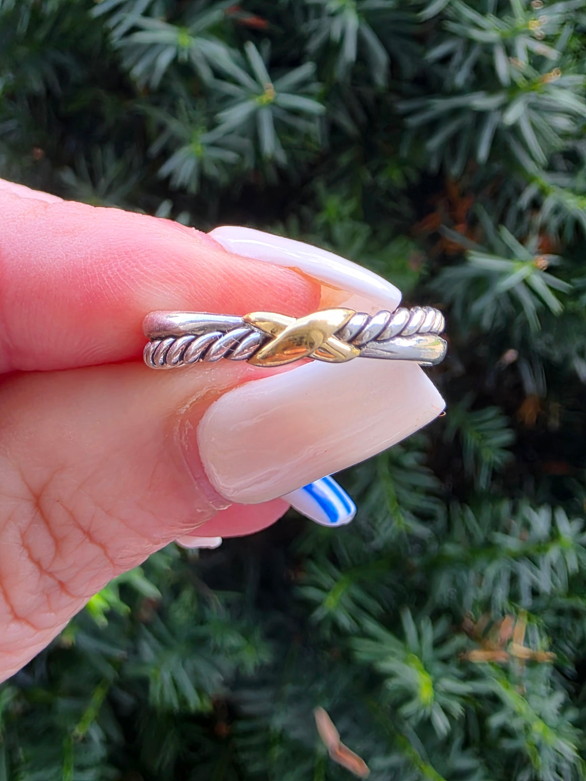 David Yurman Petite X Ring, Size 7, 925 18k