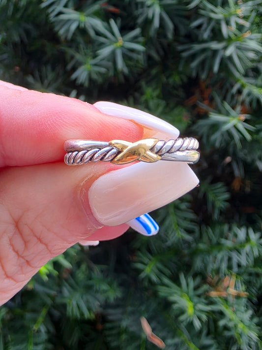 David Yurman Petite X Ring, Size 7, 925 18k