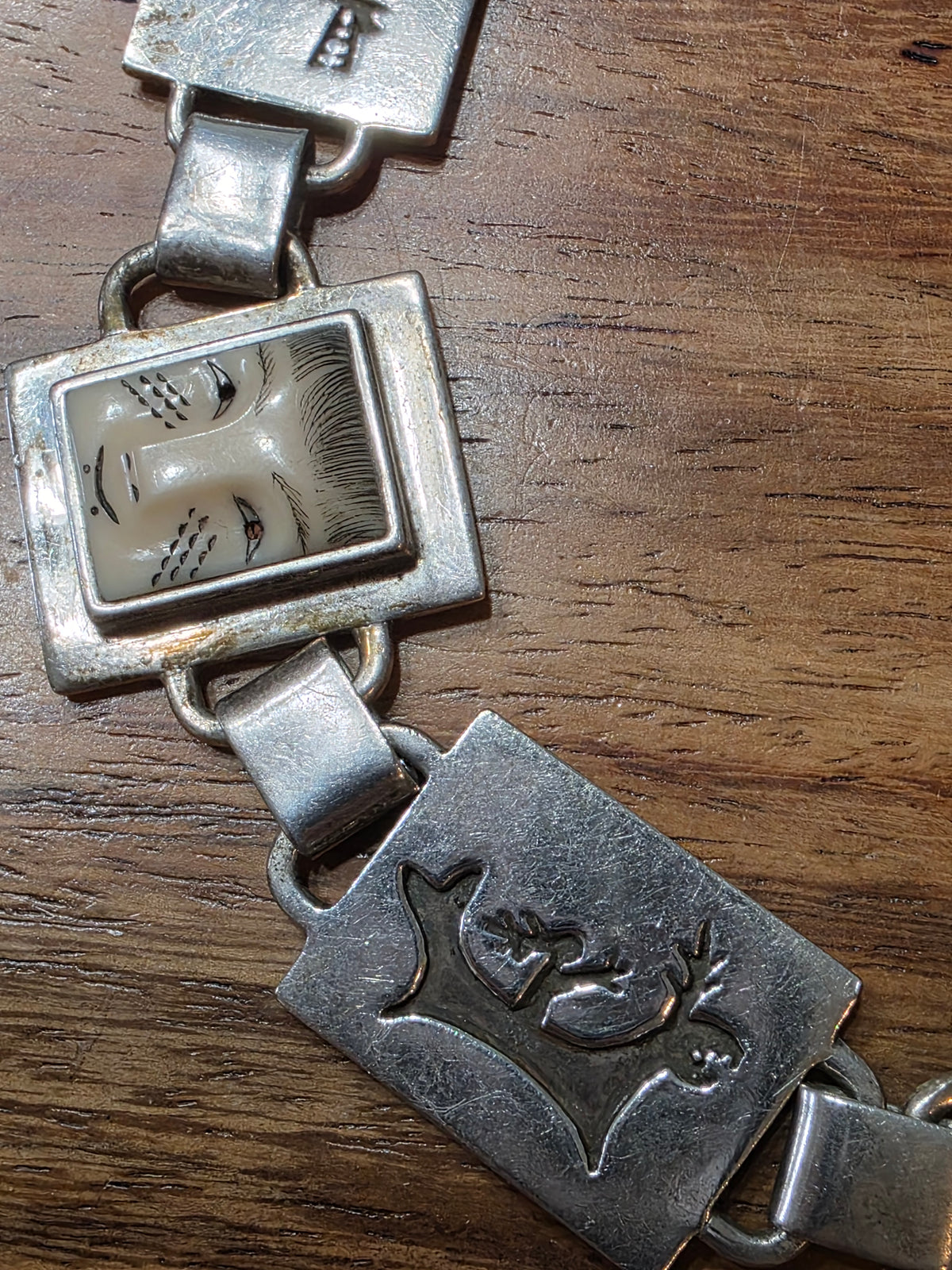 Native American Inuit Denise Wallace Limited Edition Killer Whale Wolf Bracelet Sterling Silver
