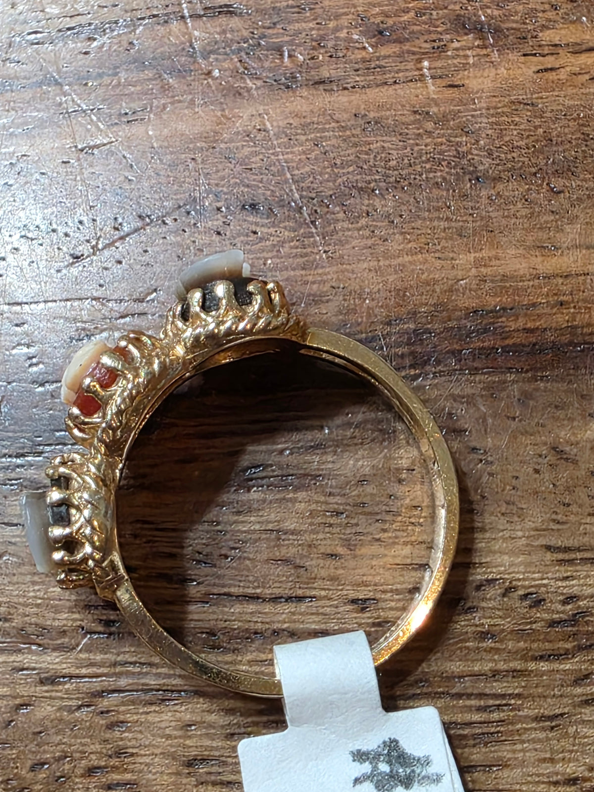 Vintage 14k Yellow Gold Triple Cameo Shell Ring, Size 6.75