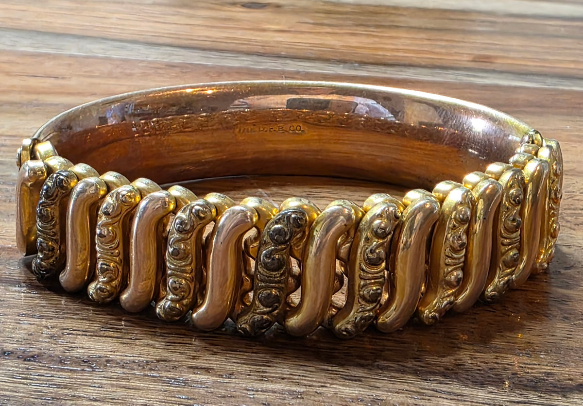Antique Gold Filled Half Solid Sweetheart Expansion Bracelet Carmen D.F.B. Co