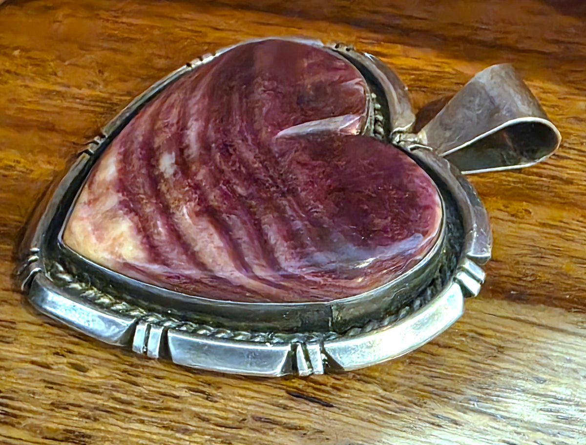 Navajo Eugene Belone Purple Spiny Oyster Sterling Silver Heart Pendant Signed