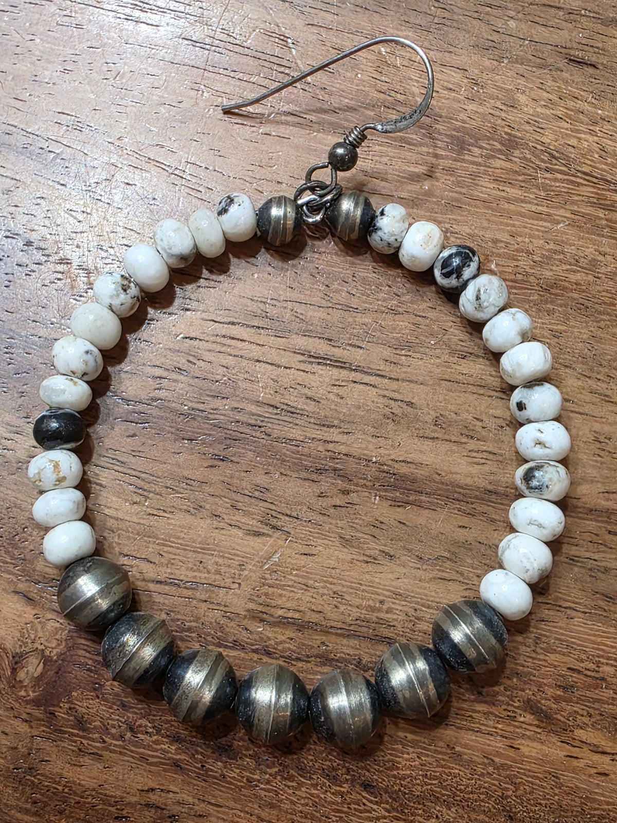 Native American Sterling Silver White Buffalo Navajo Pearls Hoop Earrings