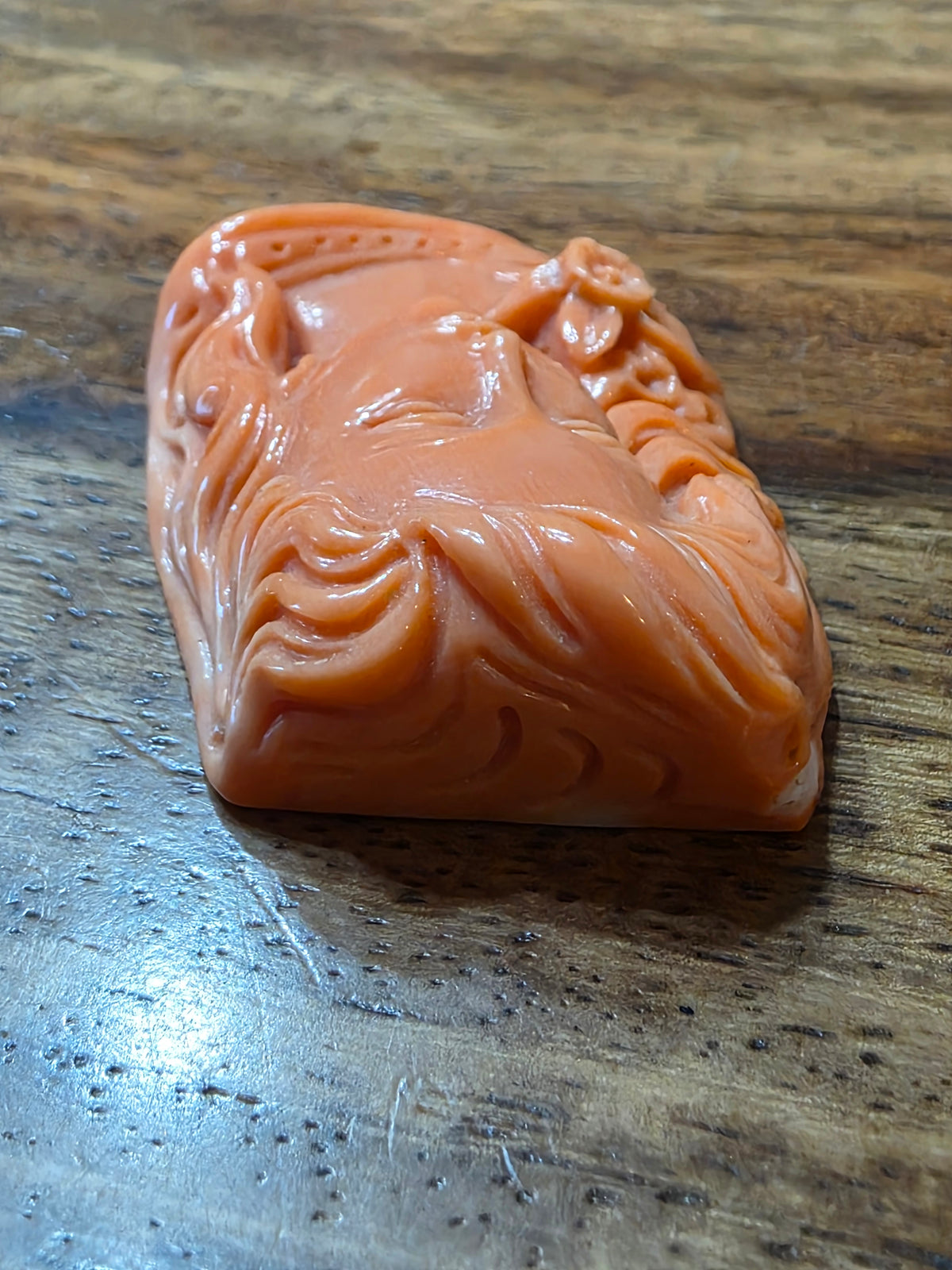 Antique Hand-Carved Natural Salmon Coral Cameo Loose Gemstone | 15.6g / 78ct