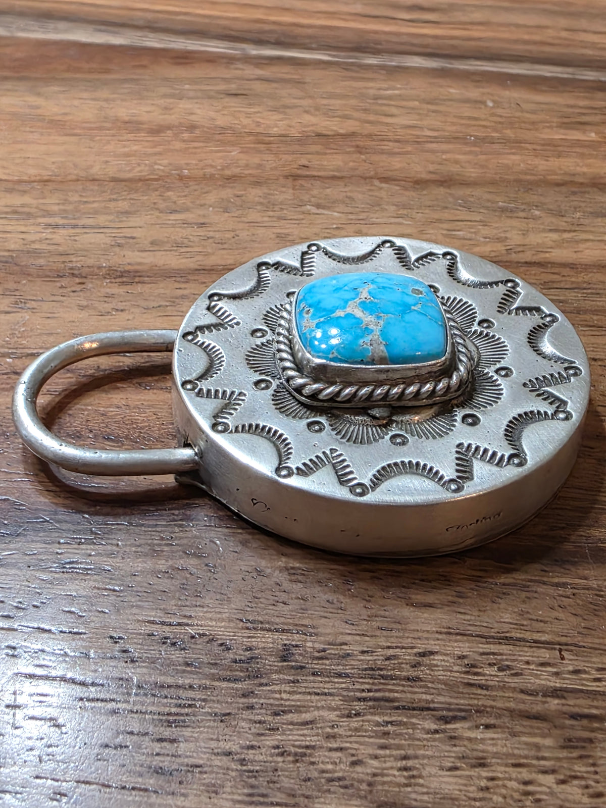 Navajo Charles Johnson Sterling 925 Sonoran Gold Turquoise Padlock Style Pendant