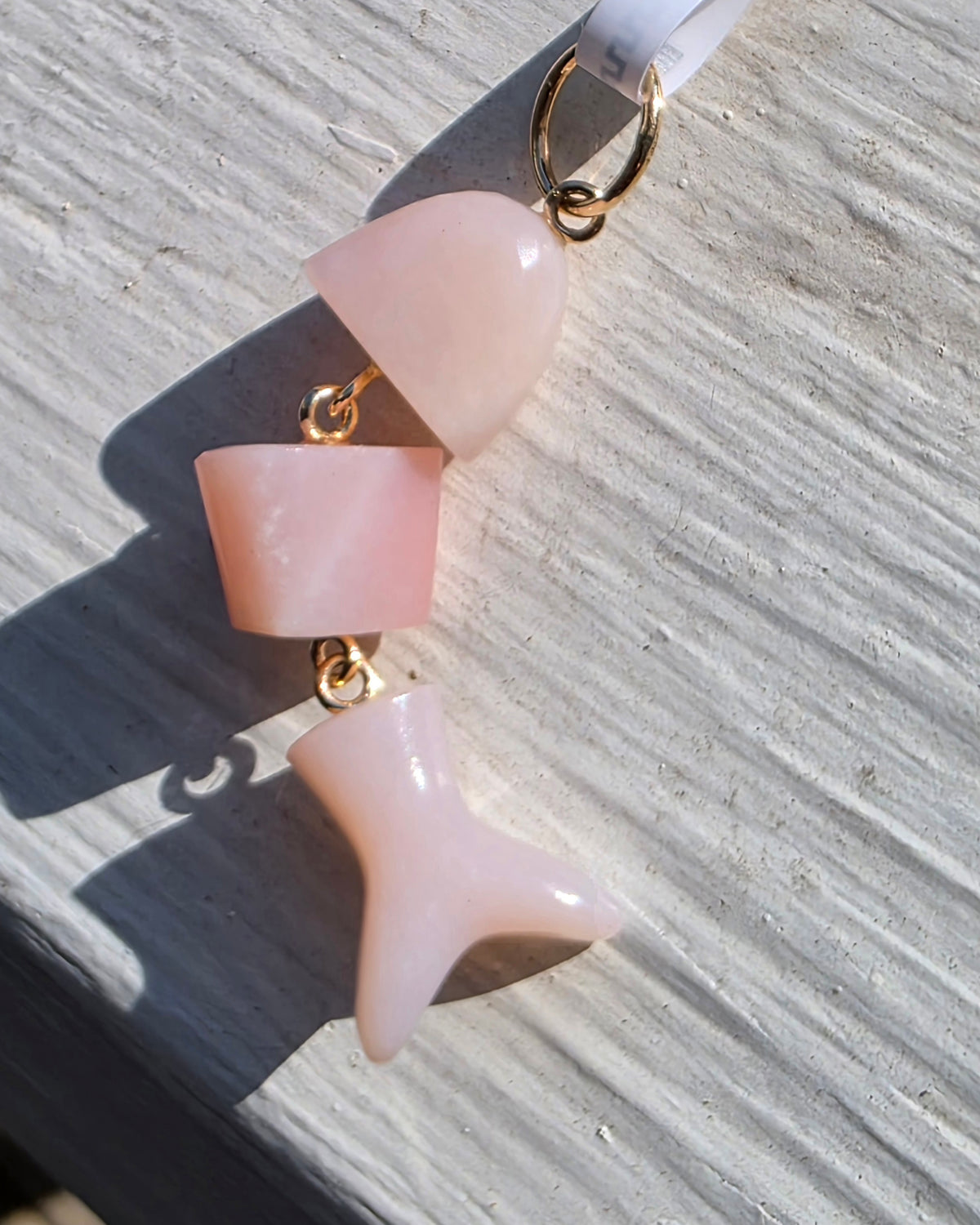 Pink Opal, Sapphire and Diamond Articulated Fish Pendant