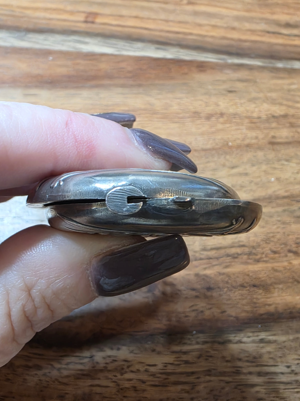 Antique French Art Nouveau Edelweiss Silver Sliding Pocket Mirror Pendant