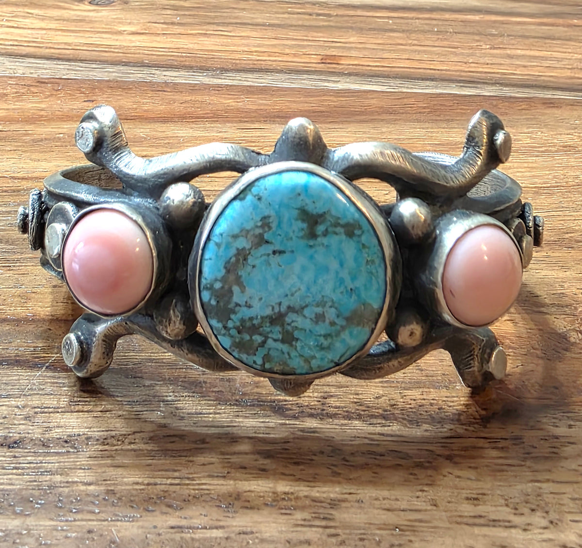 Chimney Butte Sterling Silver Turquoise And Pink Conch Shell Cuff Bracelet 77.2g