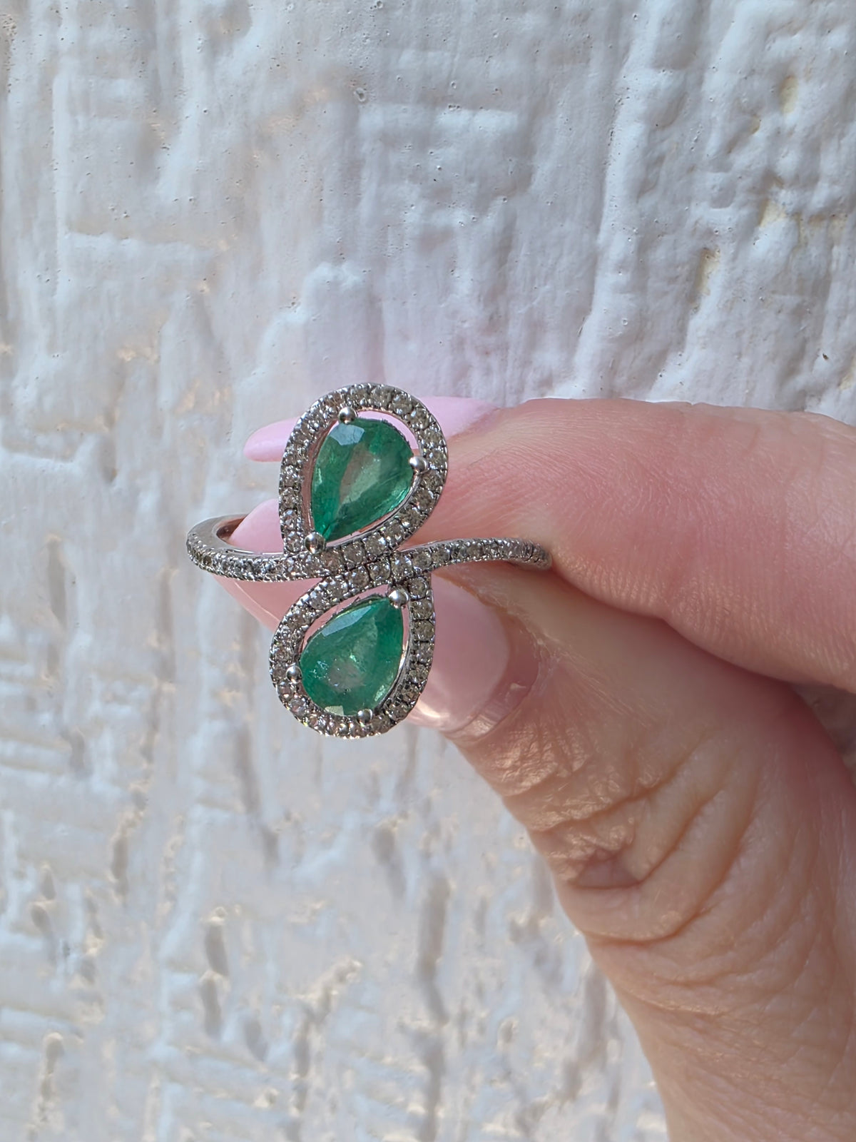 Sterling Silver Natural Emerald & Diamond Toi et Moi Ring
