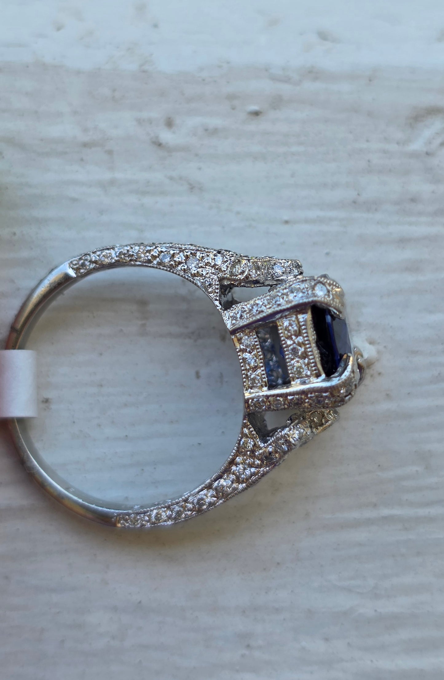 Platinum Diamond and Sapphire Ring