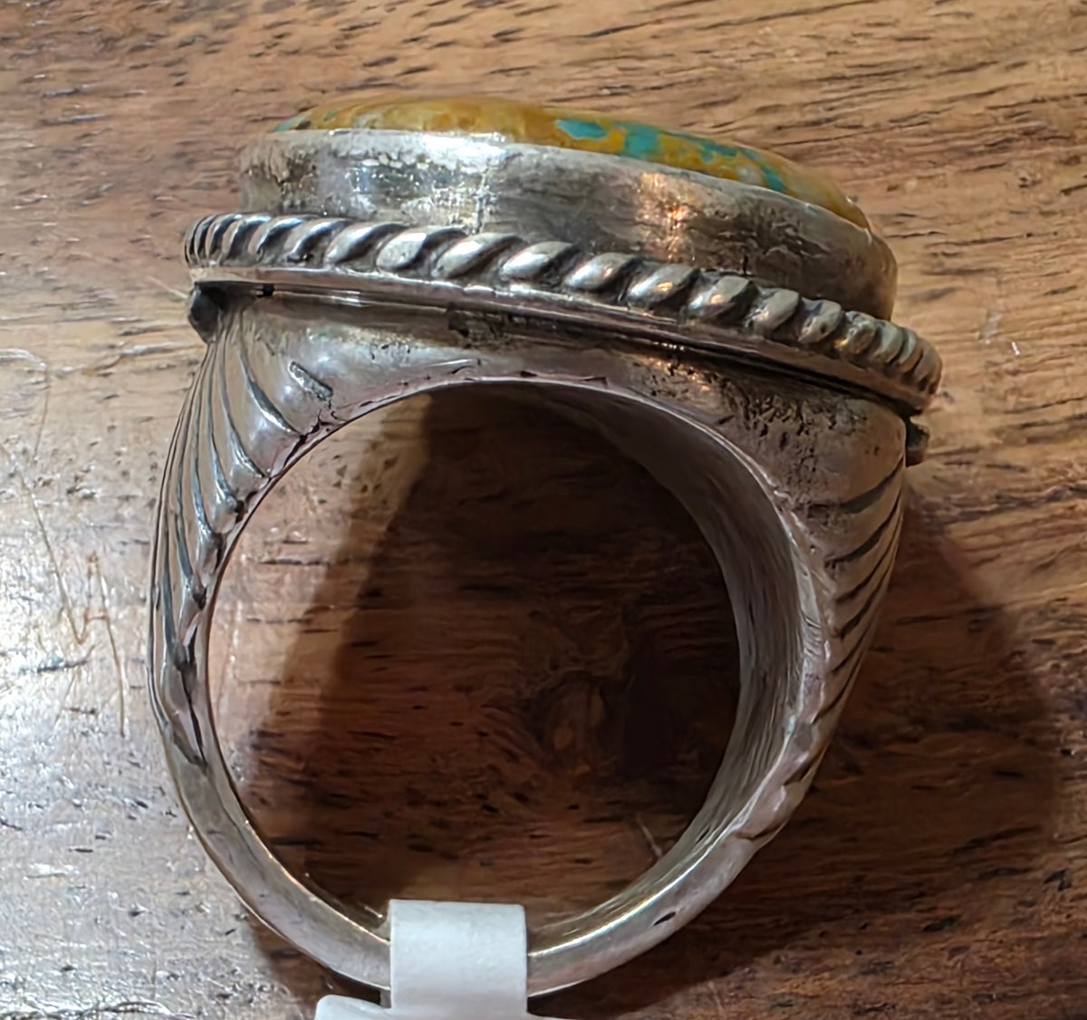 Heavy Sterling & Royston Turquoise Navajo Ring, Size 9.75