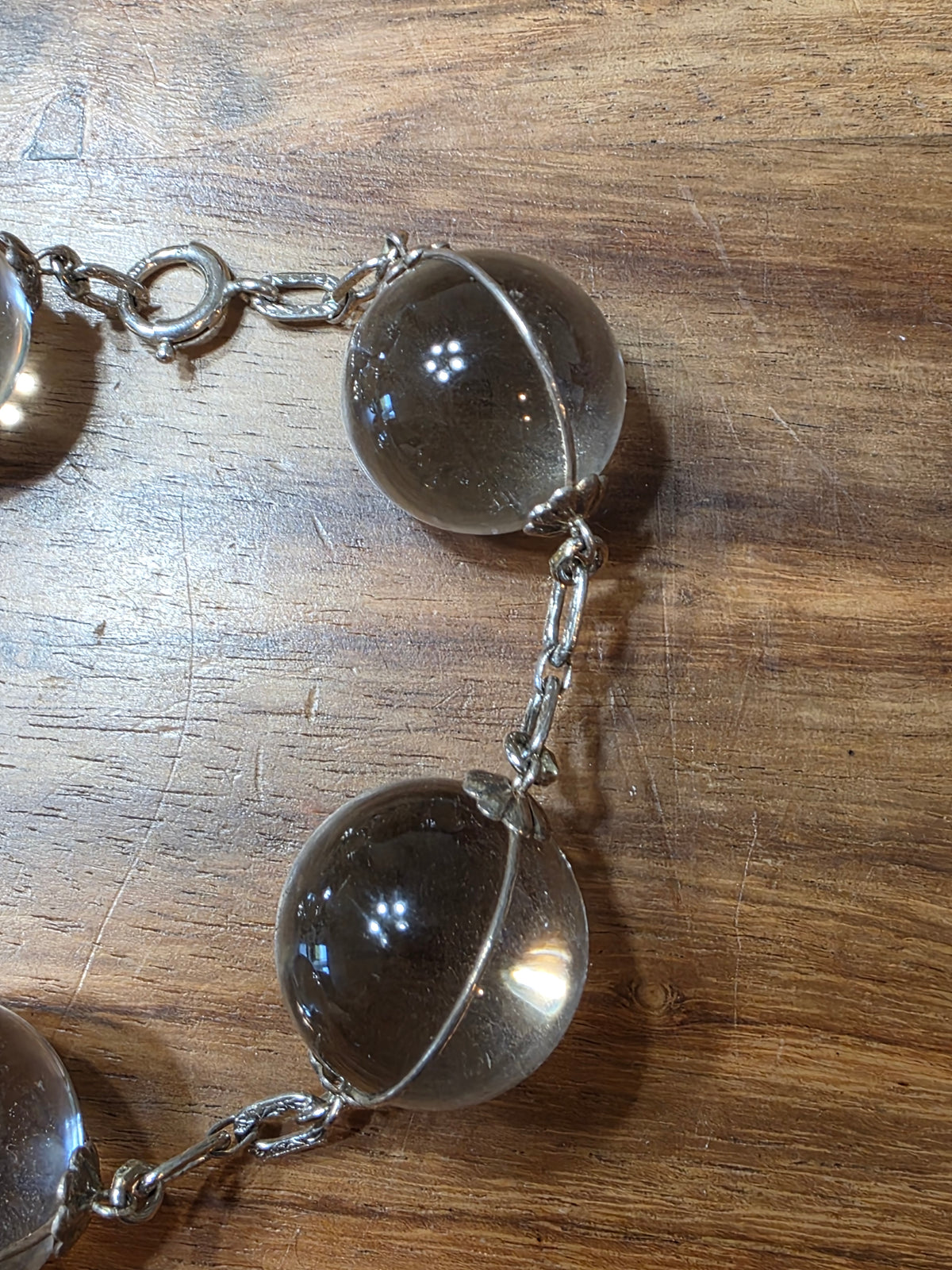 Art Deco Sterling & G.F. Rock Crystal Orb "Pools Of Light" Bracelet, 8"