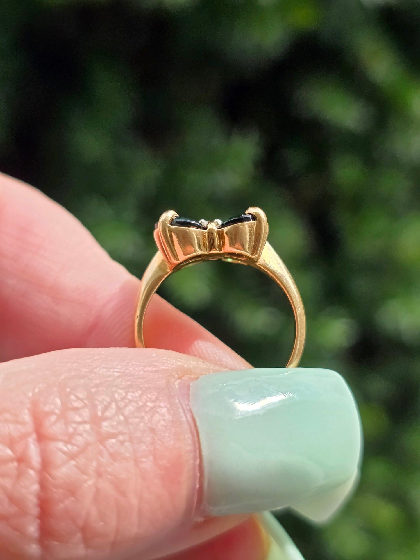 Green Tourmaline and Diamond 4 Leaf Clover Ring