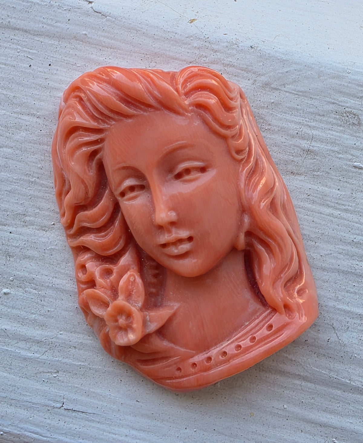 Antique Hand-Carved Natural Salmon Coral Cameo Loose Gemstone | 15.6g / 78ct