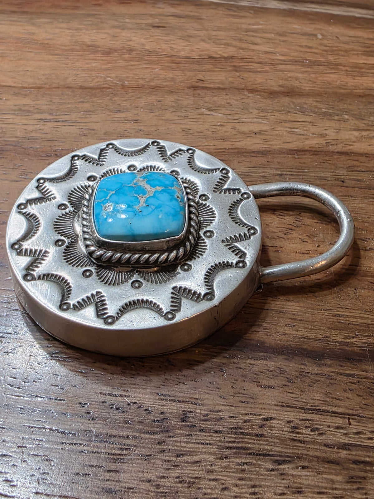 Navajo Charles Johnson Sterling 925 Sonoran Gold Turquoise Padlock Style Pendant