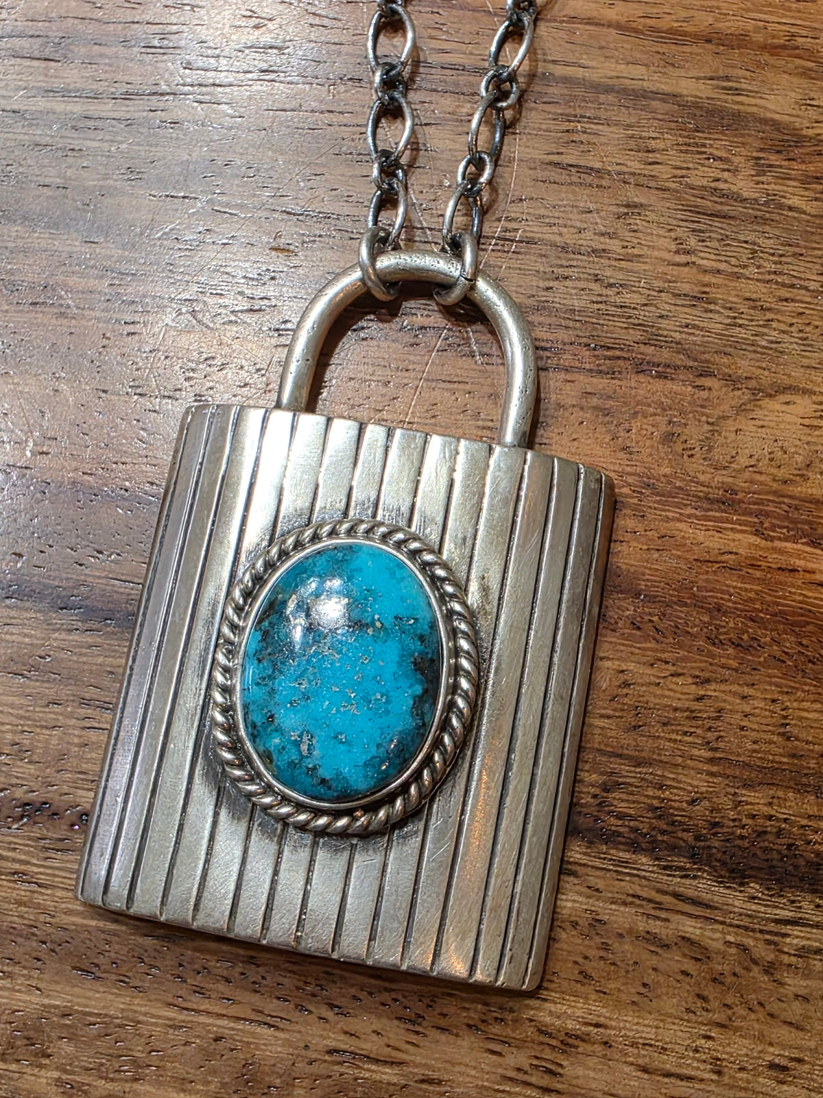 Navajo Bea Johnson Sterling Silver Turquoise Padlock Style Necklace
