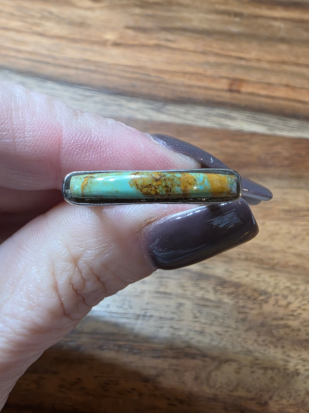 Dian Malouf Sterling Silver Green Turquoise Stone Bar Stacker Ring
