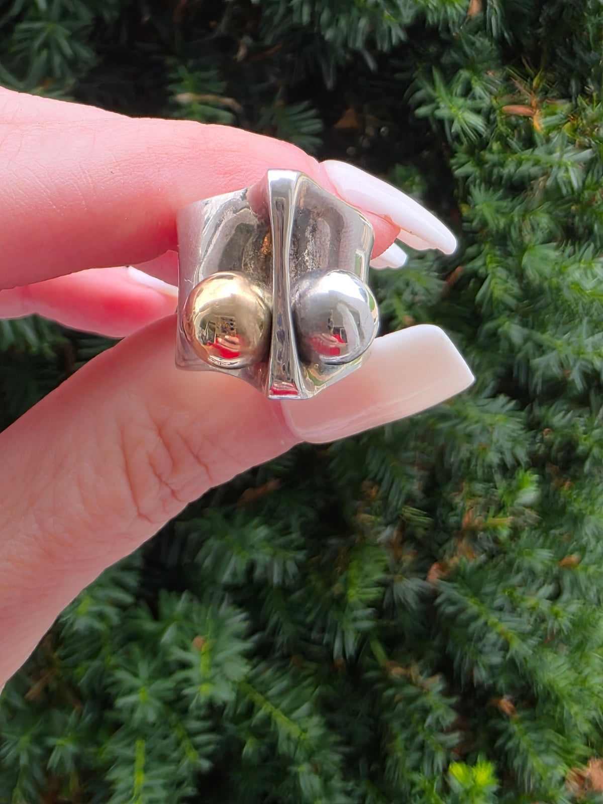 Artisan Sterling Silver & 14k Sculptural Split Band Ring, Moveable