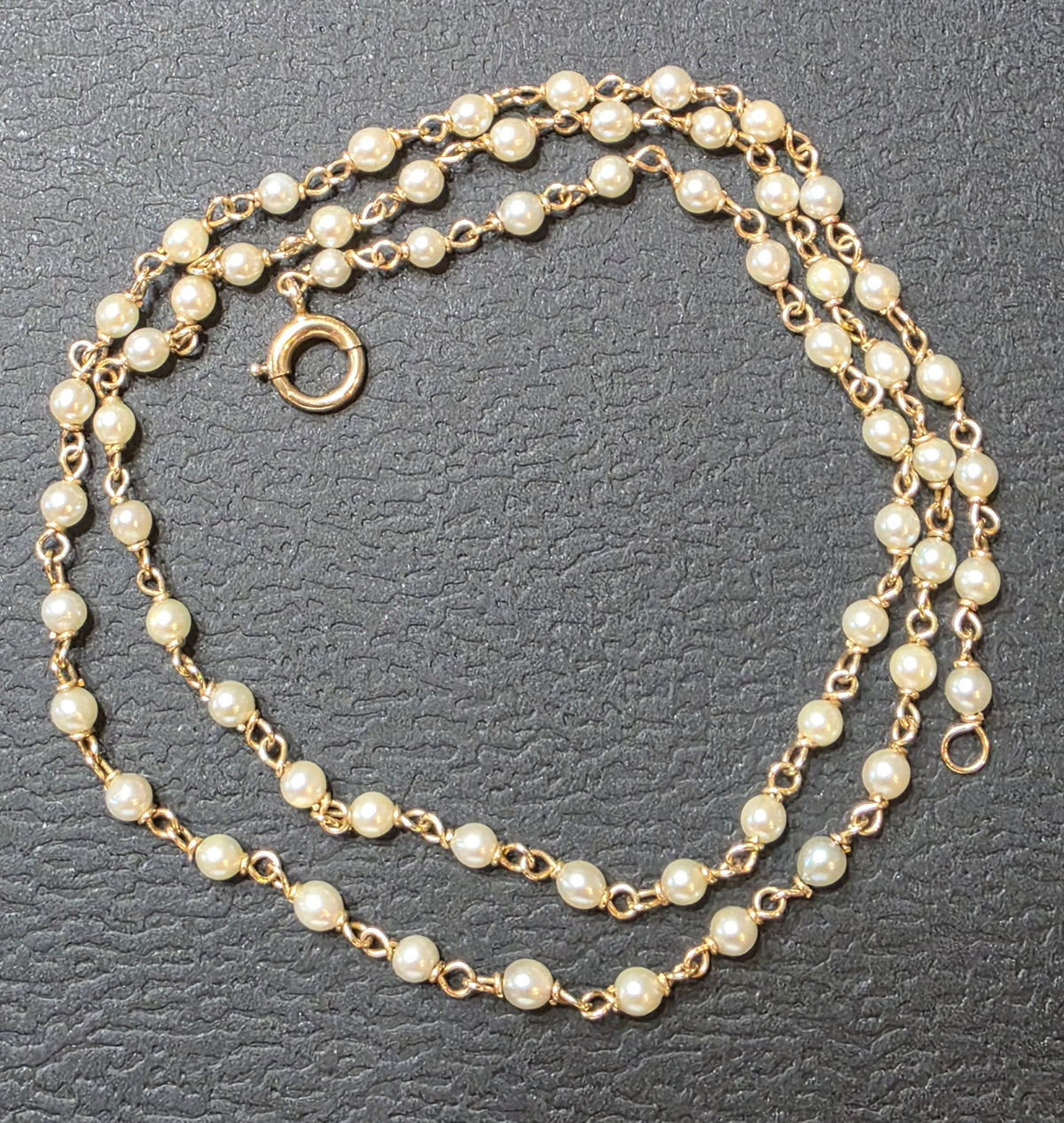 Antique Edwardian 14k Gold Seed Pearl Rosary Style Necklace