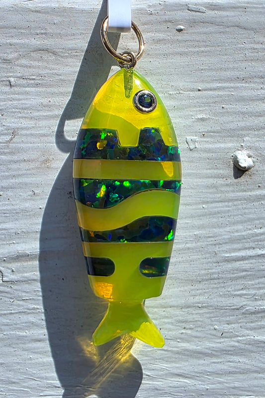 Opal & Green Quartz Fish Pendant