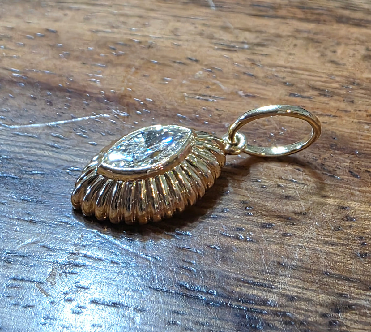 Fluted 14k Gold .50 Carat Marquise Diamond Pendant