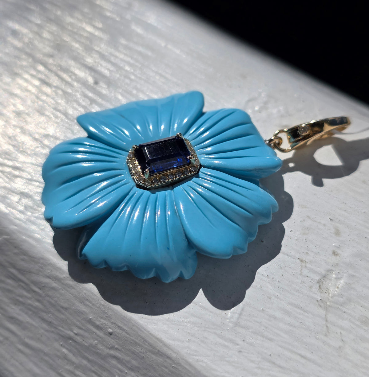 Turquoise & Kyanite Flower Pendant