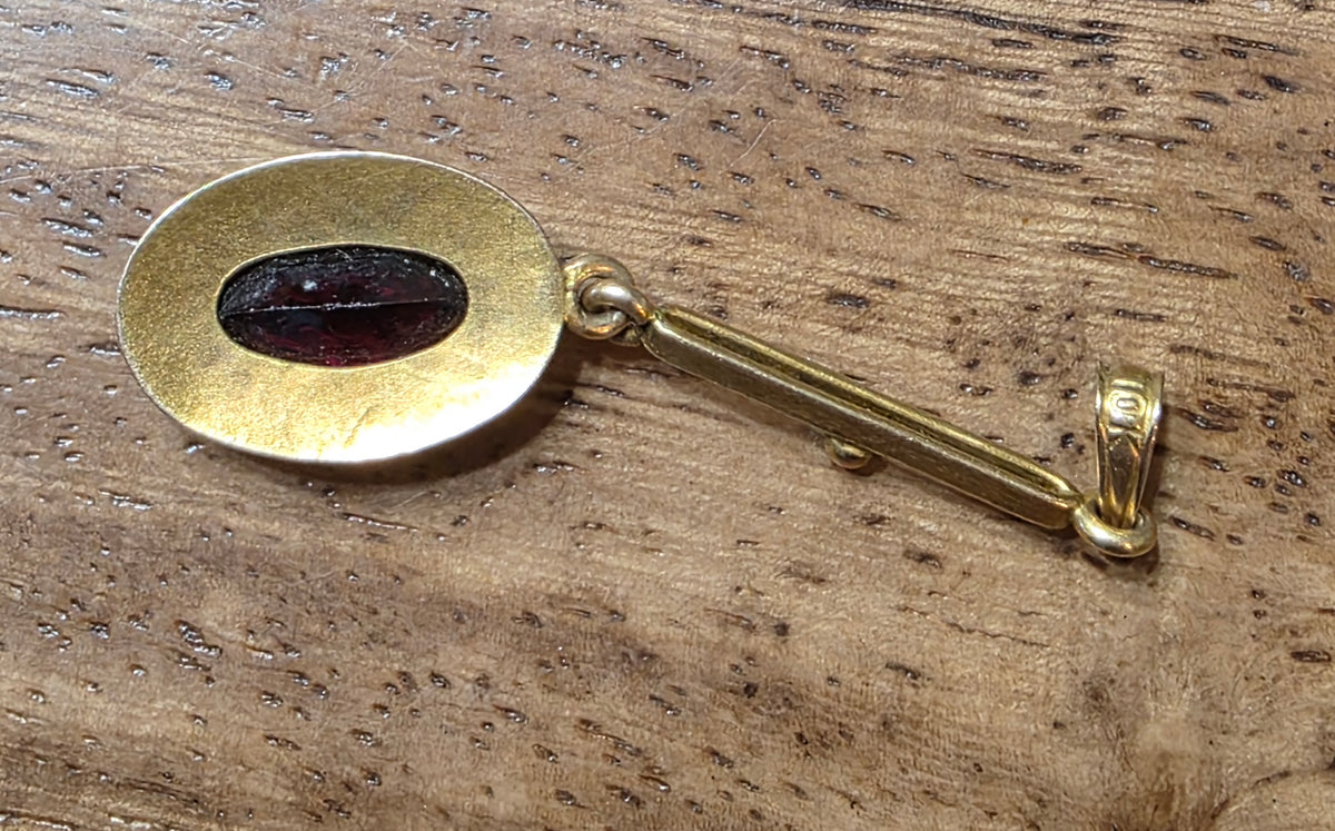 Antique 10k Gold Rhodolite Garnet Rose Cut Diamond Rose Of Sharon Lavalier