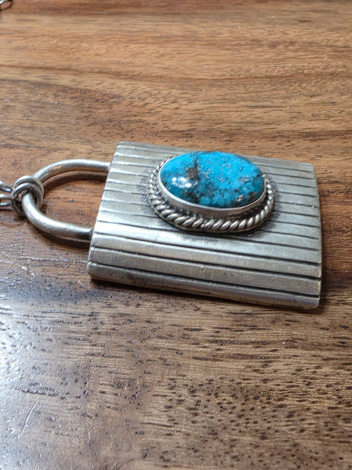 Navajo Bea Johnson Sterling Silver Turquoise Padlock Style Necklace