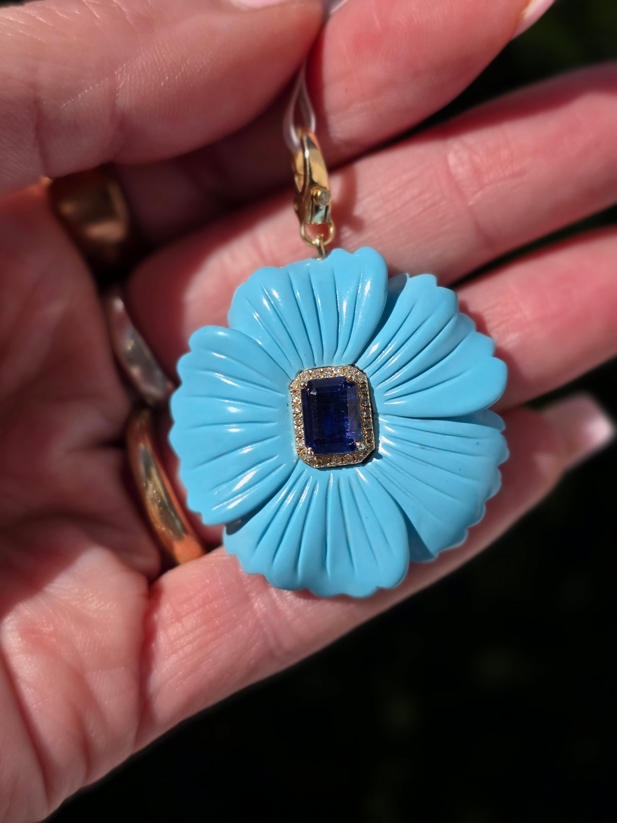 Turquoise & Kyanite Flower Pendant