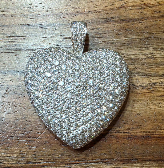 18k White Gold 4.2ctw Pave Set Diamond Heart Enhancer Pendant