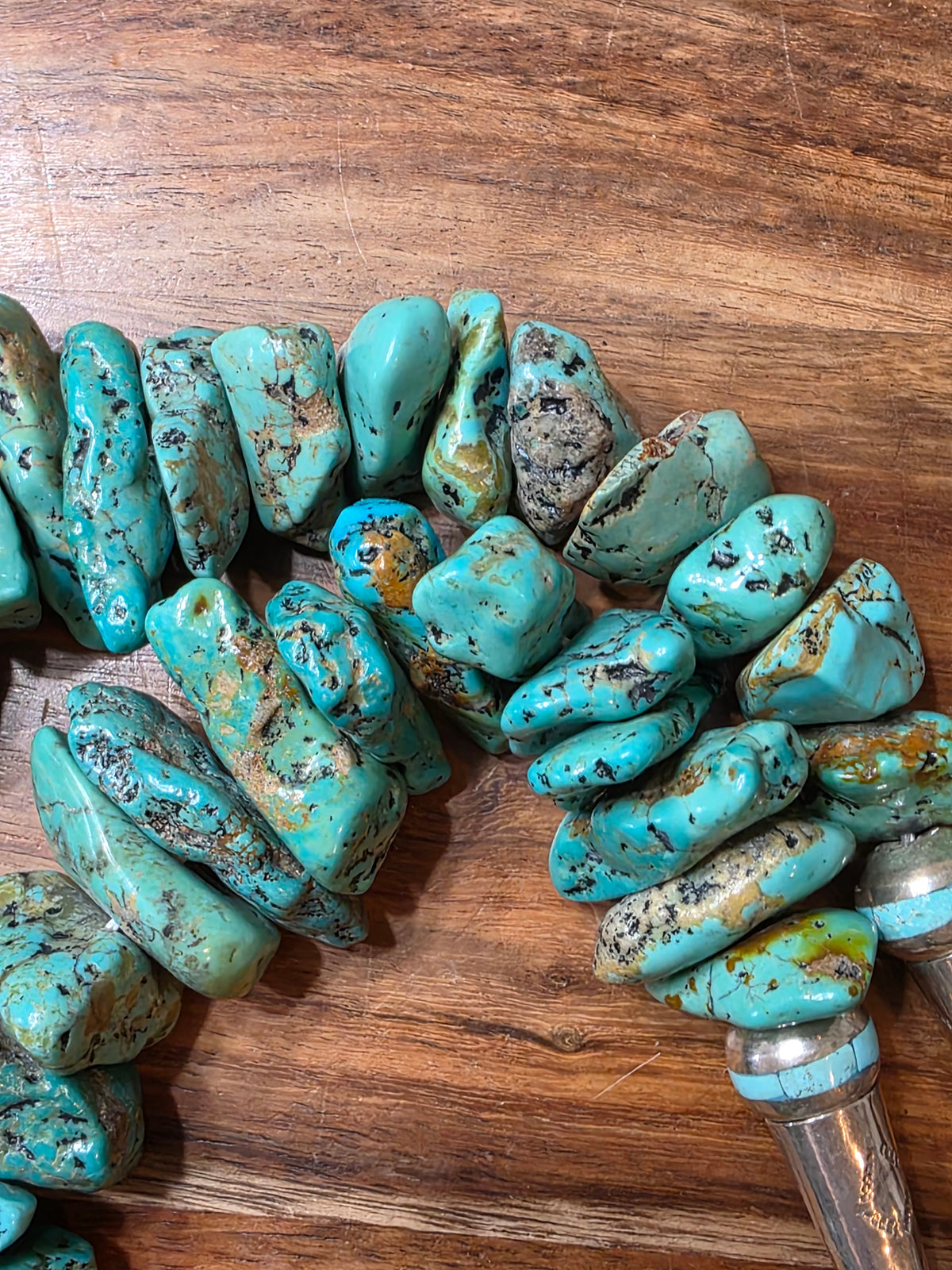 Federico Jimenez Bold Turquoise Nugget Necklace Sterling Silver Inlaid End Caps