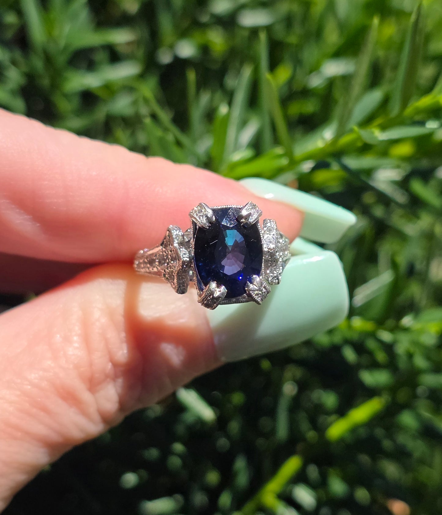 Platinum Diamond and Sapphire Ring