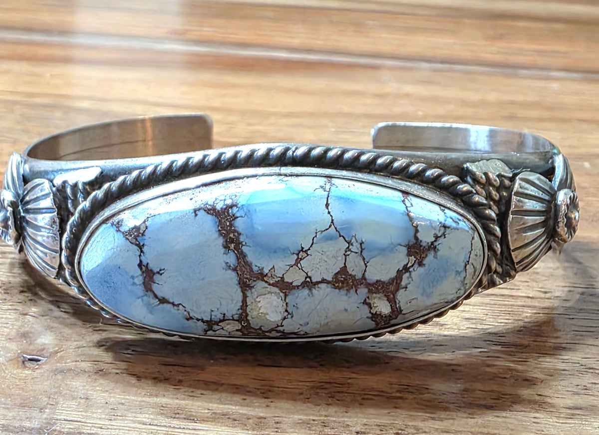 Navajo M. Spencer Sterling Silver Golden Hills Turquoise Cuff Bracelet