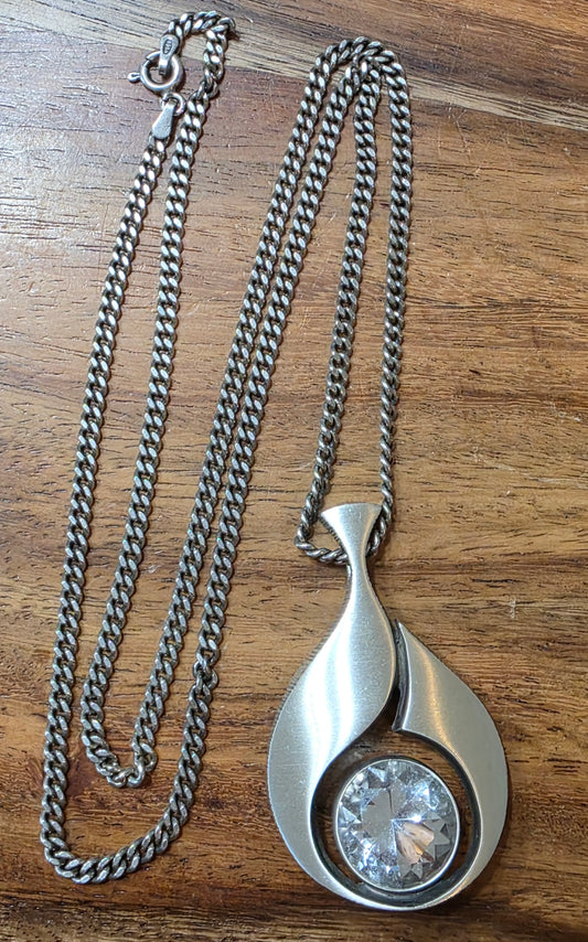 Karl Laine for Finnfeelings Modernist Sterling Silver & Rock Crystal Necklace