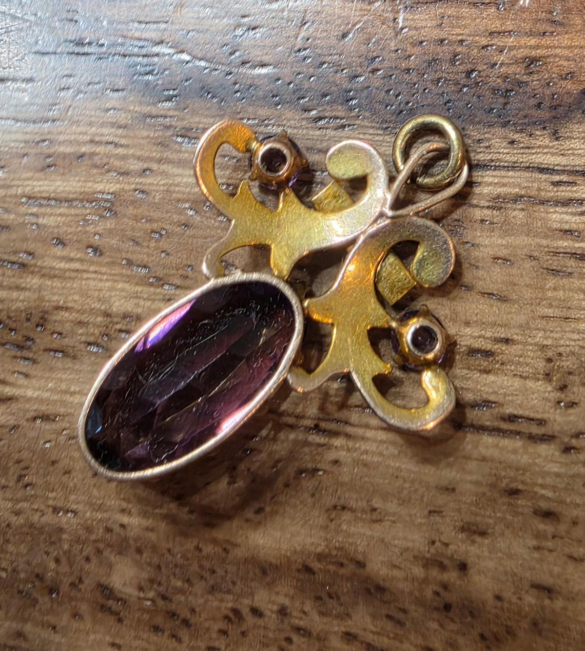 Antique Art Nouveau 10k Gold Amethyst & Seed Pearl Lavalier Pendant