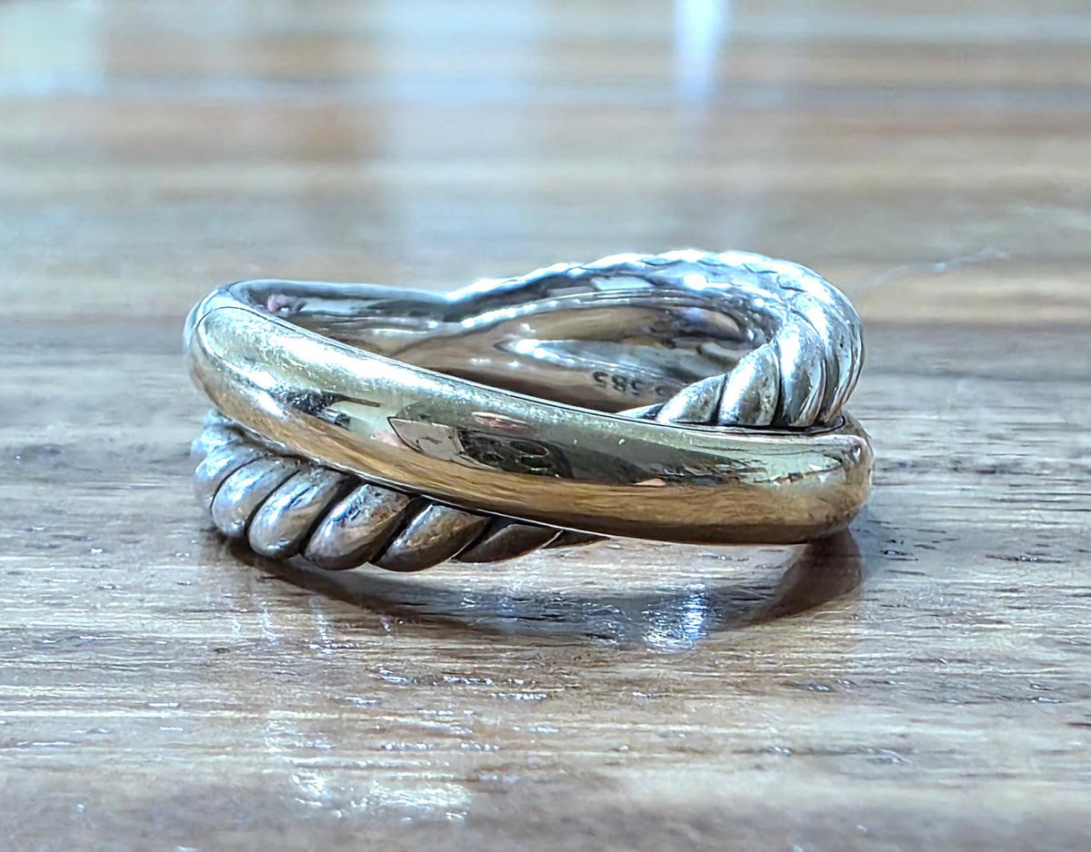 David Yurman Crossover Two Row Cable Ring, 14k & 925