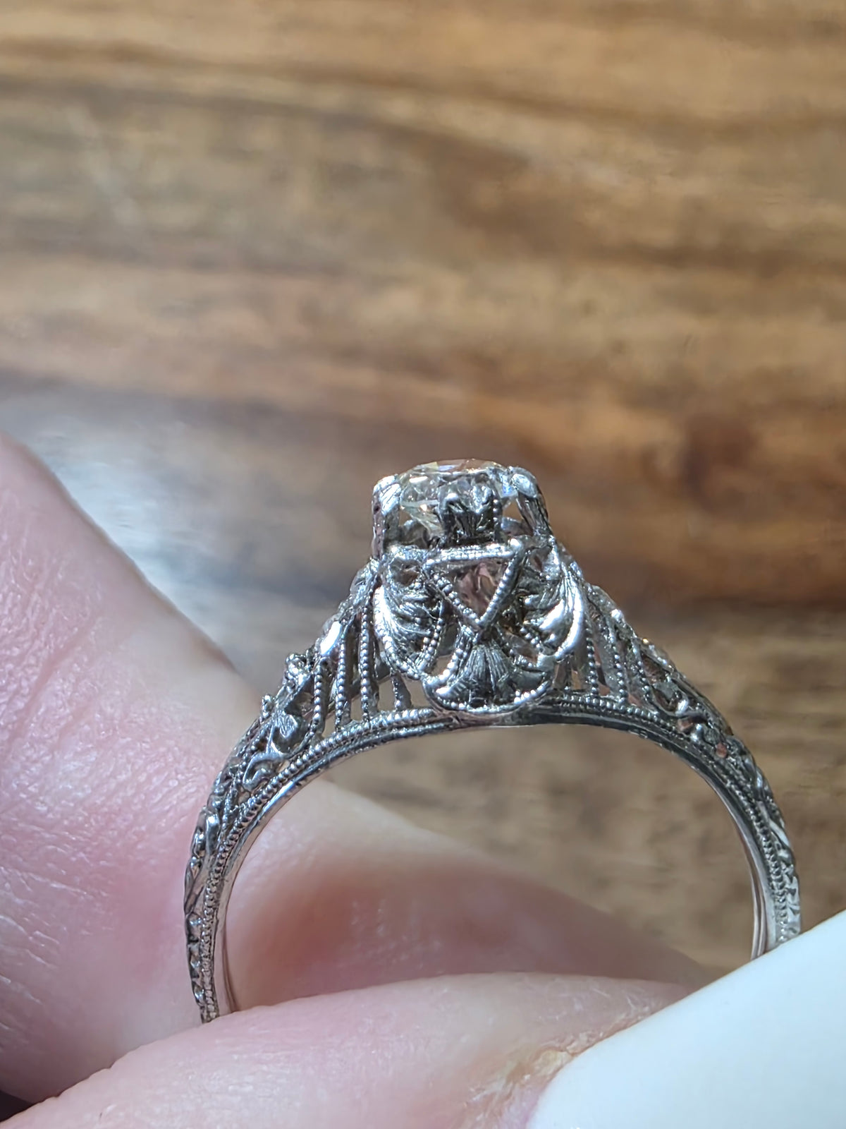 Art Deco Platinum OEC Diamond Filigree Ring