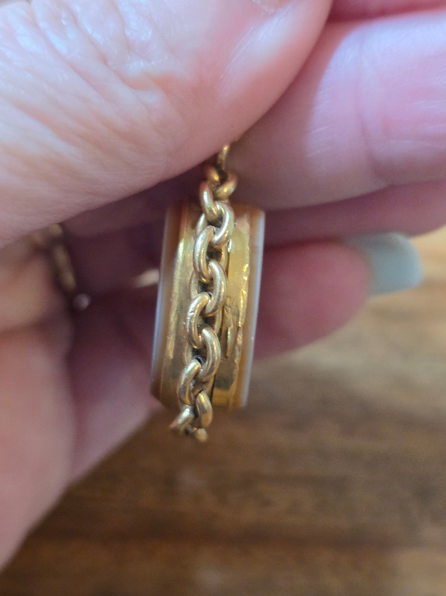 Antique 18k Gold Chain Link Sardonyx Locket Fob with Monogram