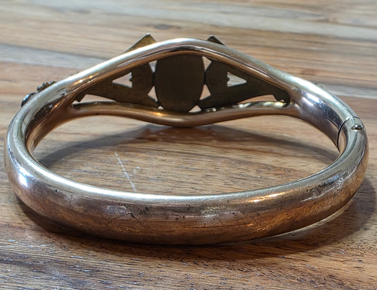 Antique Art Nouveau Gold-Filled Hinged Bangle Bracelet Monogram "E"