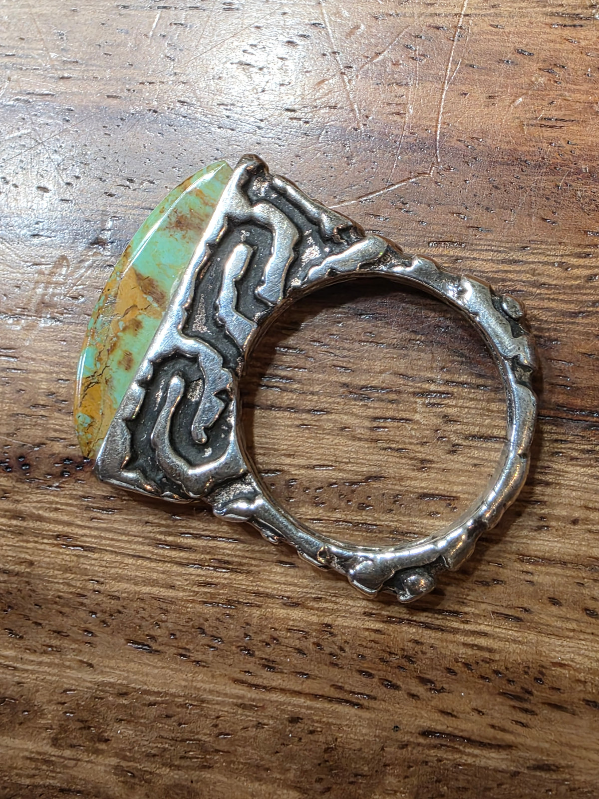 Dian Malouf Sterling Silver Green Turquoise Stone Bar Stacker Ring