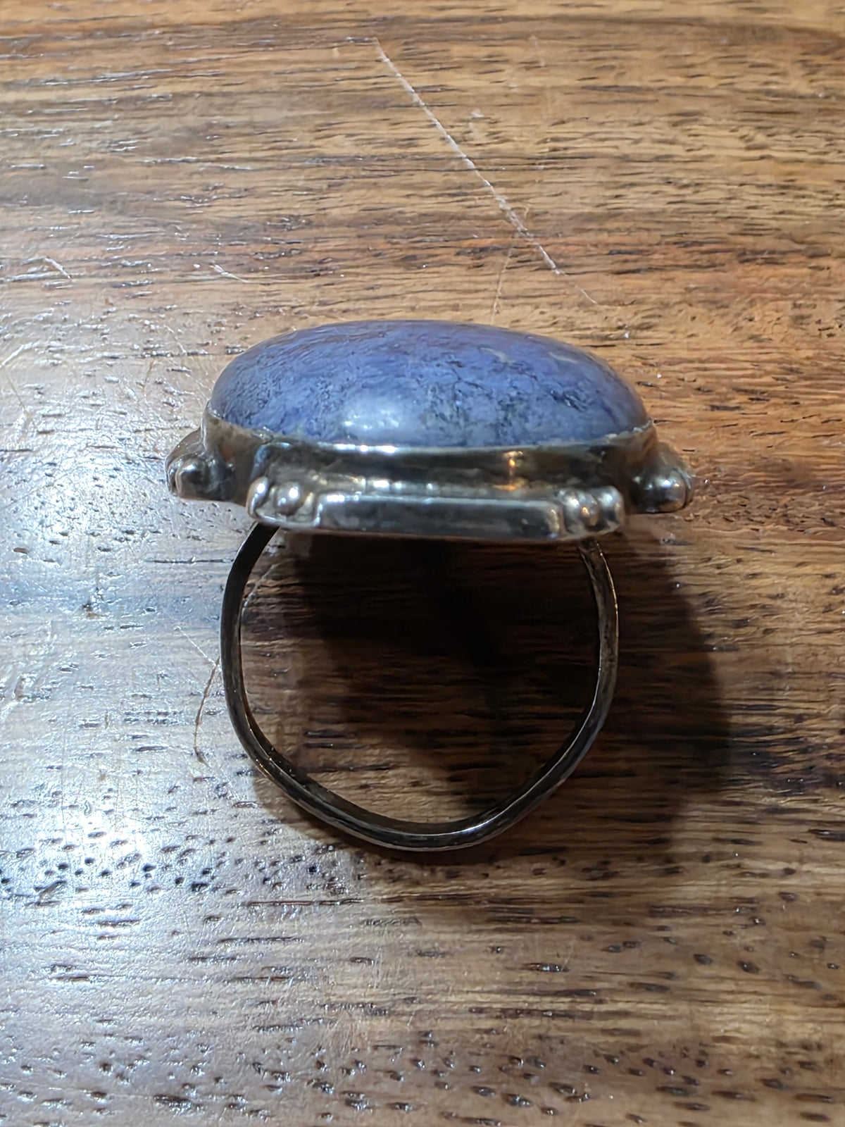 Vintage 925 Sterling Silver Oval Cabochon Blue Sodalite Statement Ring, MCM