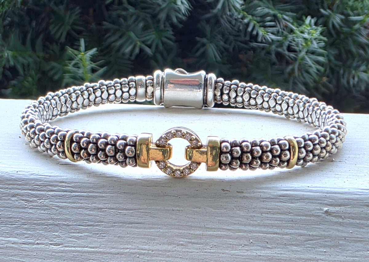 LAGOS Enso Two-Tone Diamond Circle Caviar Bracelet (6mm)