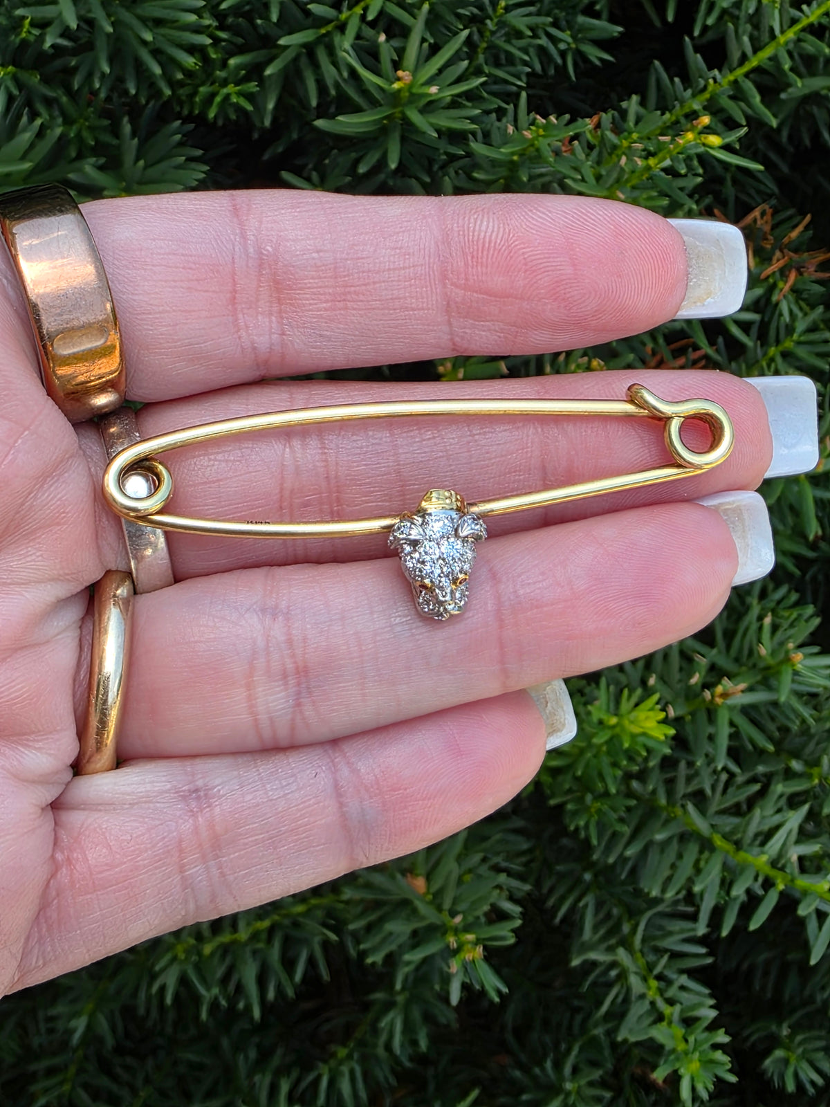 Edwardian 14k & Platinum Diamond Bulldog Safety Bar Pin