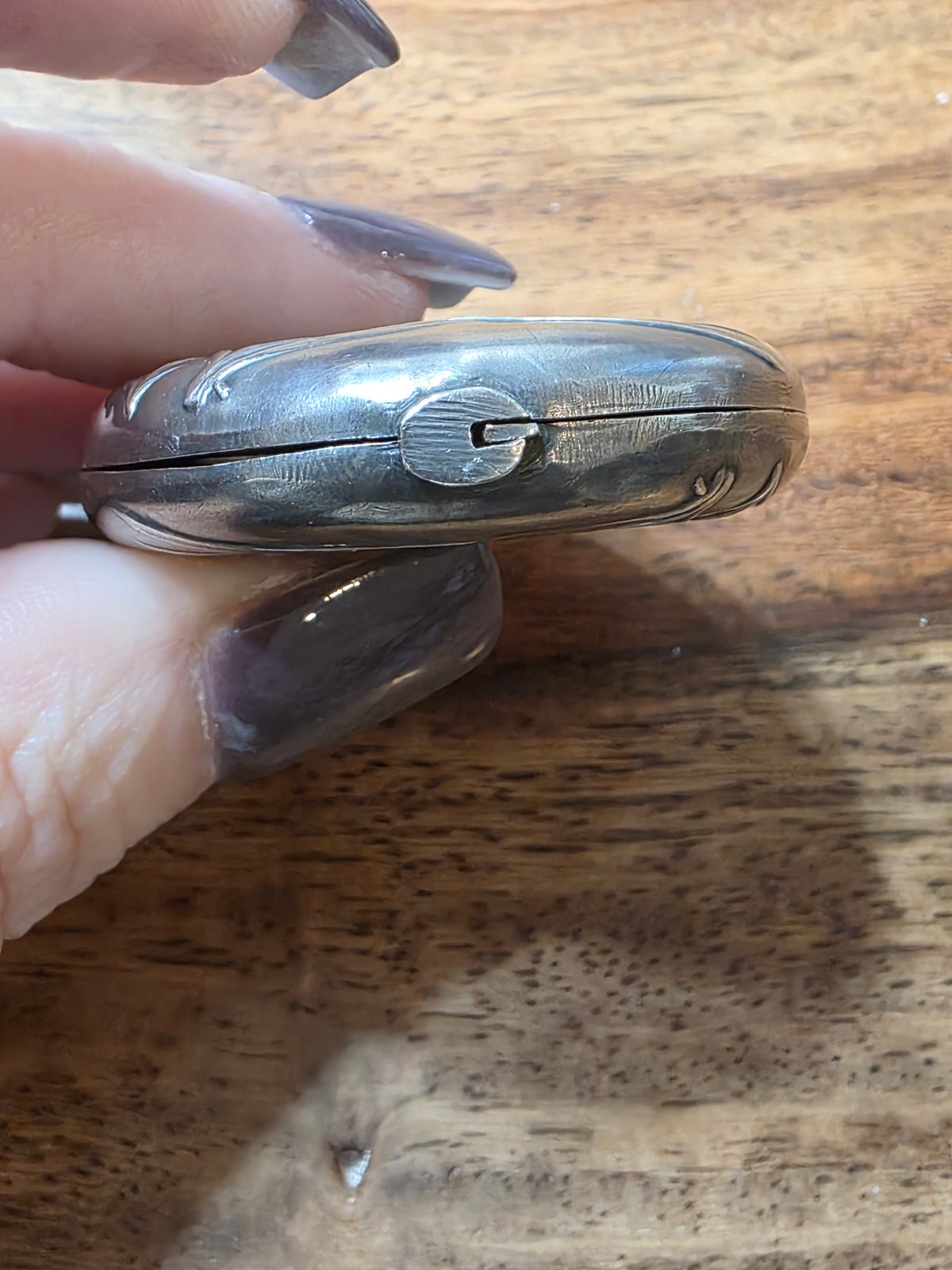 Antique French Art Nouveau Edelweiss Silver Sliding Pocket Mirror Pendant