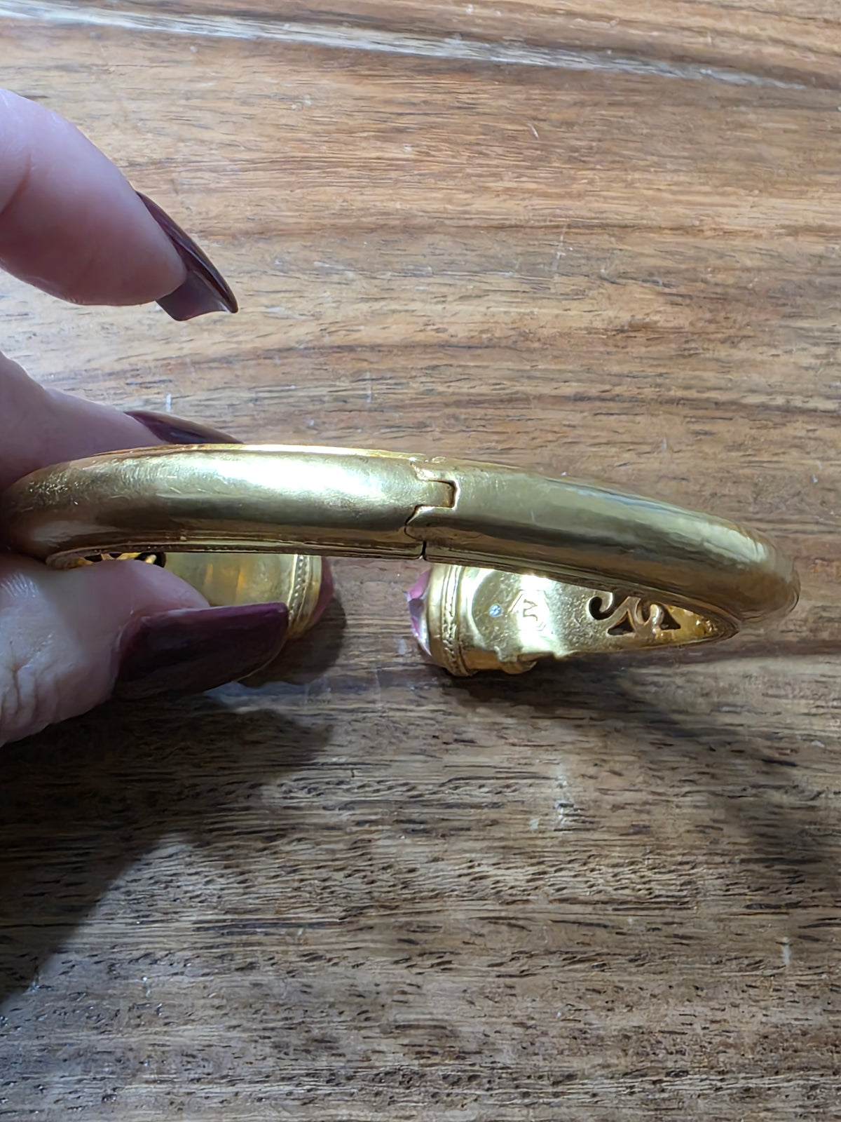Julie Vos Gold Cannes Demi Cuff Bracelet - Iridescent Peony Pink, Hinged Clamper