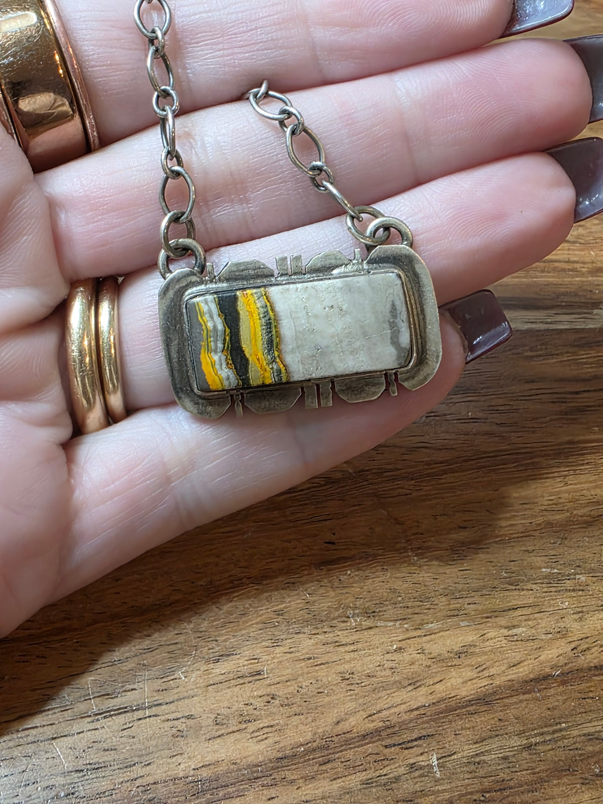 Navajo Russell Sam Sterling Silver Bumblebee Jasper Bar Statement Necklace