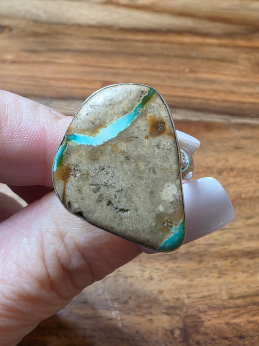 Southwestern Boulder Turquoise Sterling Silver Ring, Adjustable