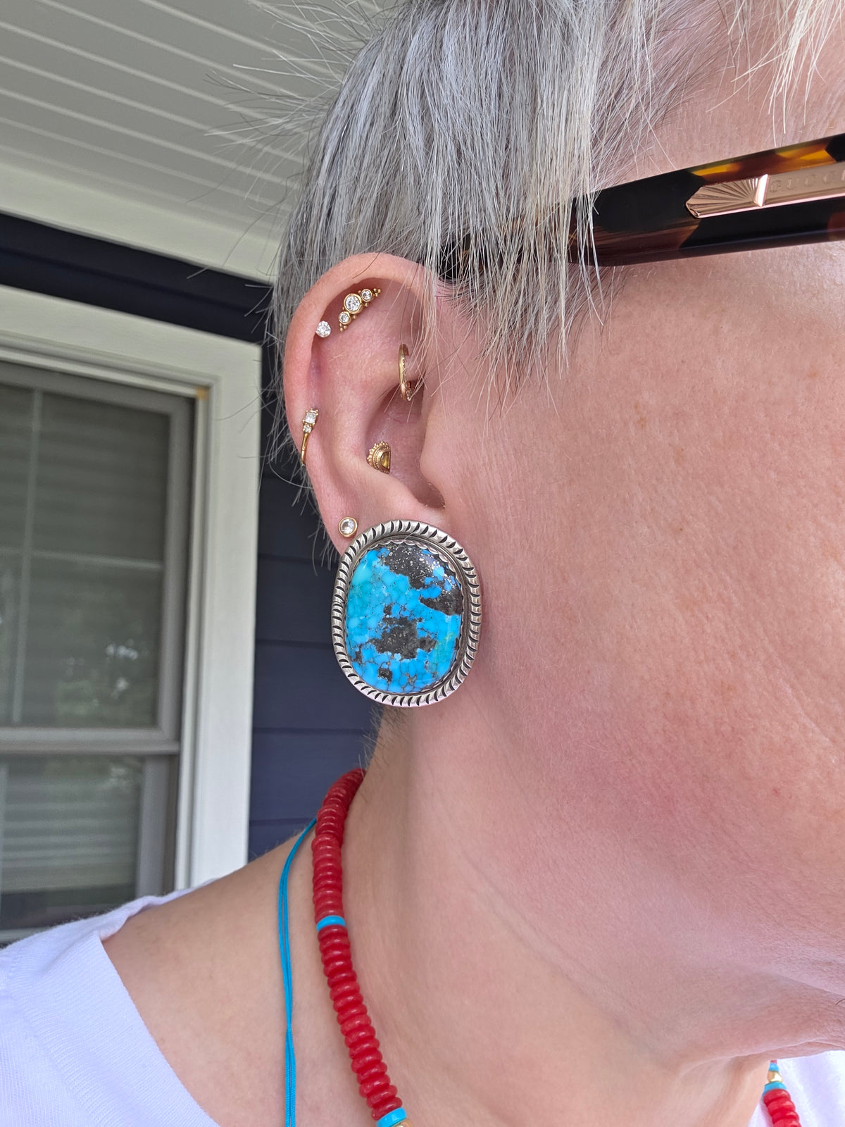 Vintage Navajo "JR" Sterling Silver Morenci Turquoise Clip Earrings