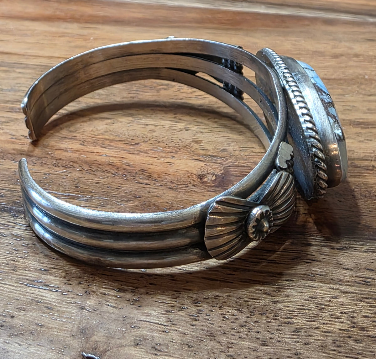 Navajo M. Spencer Sterling Silver Golden Hills Turquoise Cuff Bracelet