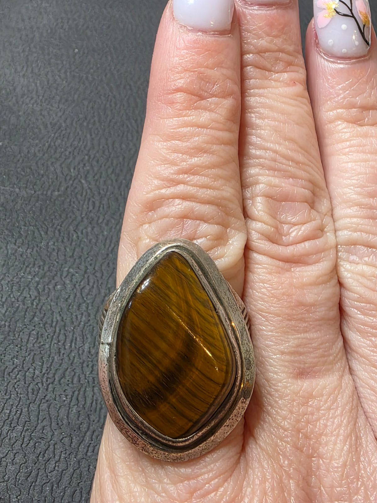 Vintage Modernist Sterling Silver Tiger Eye Ring MCM Statement 925 Handmade